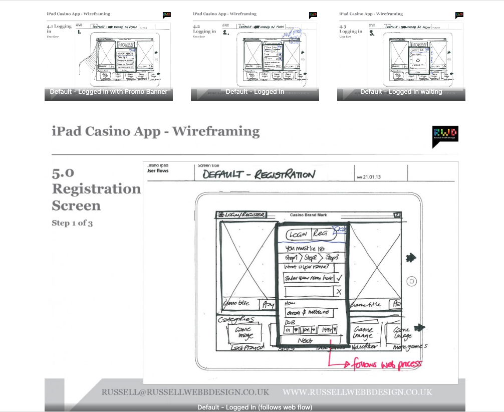 Wireframing - iPad Casino App