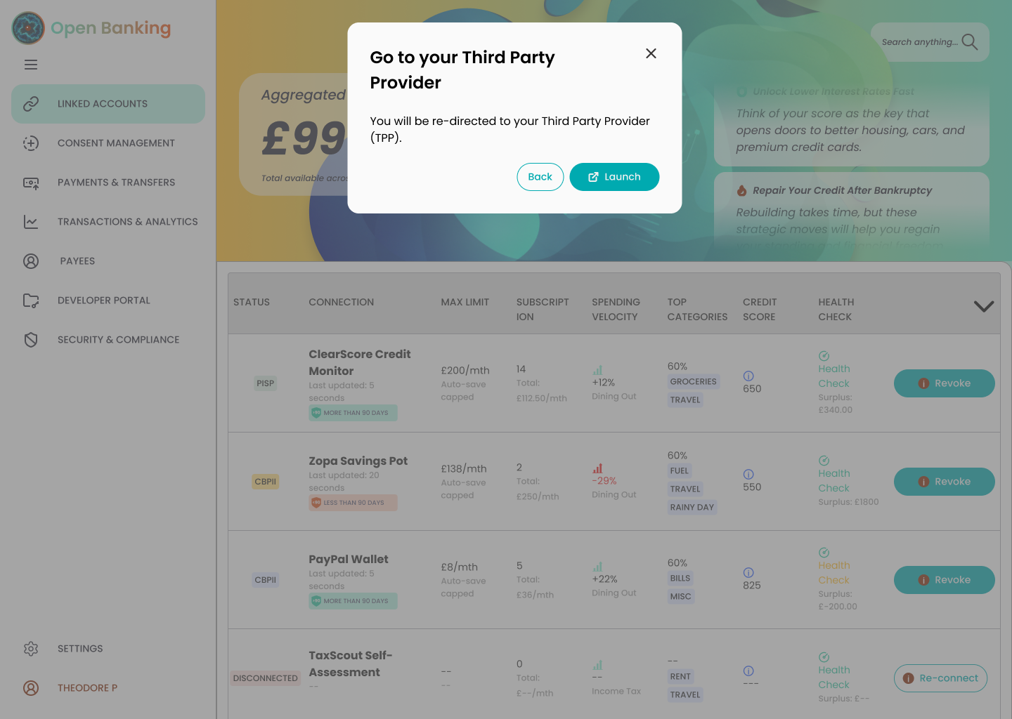 Dynamic data and percentage changes talks to the user as a  behavioral pulse that traditional bank UI lacks.